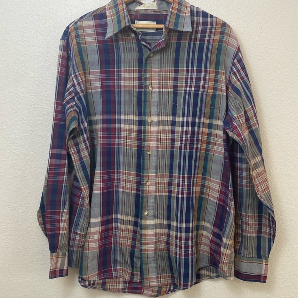 Tournament by Arrow Multicolor Plaid Casual Button Up Shirt Size L